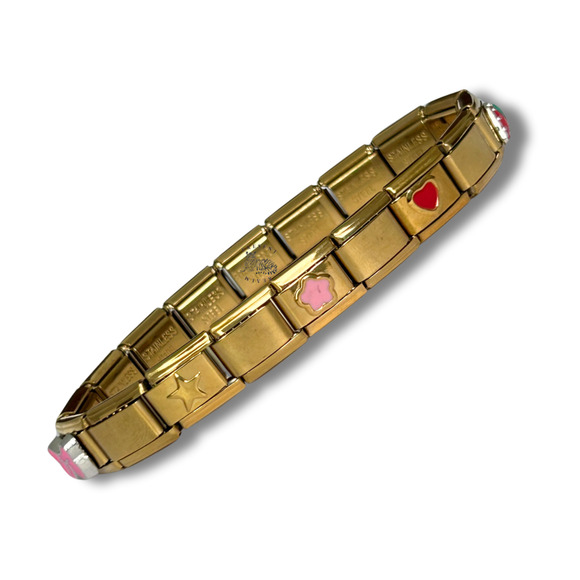 Feminine Italian Charm Bracelet Golden READY TO WEAR w/ 9 Decorated Charms - Picture 2 of 5